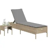 vidaXL Sonnenliege mit Tisch und Auflage Beige Poly Rattan