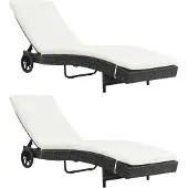 Syfax Sonnenliegen 2 Stk. mit Rollen und Auflagen Poly Rattan Schwarz