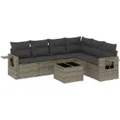vidaXL 7-tlg. Garten-Sofagarnitur mit Kissen Grau Poly Rattan