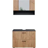 Vicco Badmöbel-Set Irma Goldkraft Eiche/Anthrazit 2 Teile, Unterschrank 80 cm, Model 39594