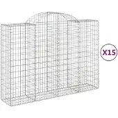 vidaXL Gabionen mit Hochbogen 15Stk. 200x50x140/160cm Verzinktes Eisen