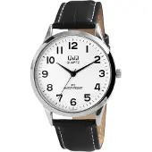 Q&Q Herrenuhr Kunstlederion silberfarbig, 3 ATM