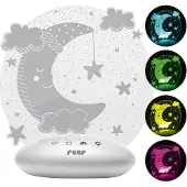 Reer 52121 ColourLumy „Mond“ Nachtlicht für Kinder, LED Technologie, Acrylglas-Scheibe, Farbwechsel, Drei Helligkeits-Stufen, Timer-Funktion, Grau
