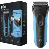 Braun Series 3 3010 Wet & Dry, Folienschaber, Schwarz, Blau, 2 SensoFoil, 1 Middle Trimmer, LED, Akku, Nickel-Metallhydrid (NiMH)