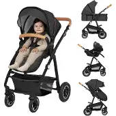 Lionelo Amber - Kombikinderwagen 3 in 1 - Set sportlicher, Sitz, fester Babywanne, Autositz, Tasche, Moskitonetz, Regenschutz - Grey Graphite