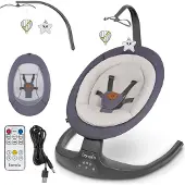 Lionelo Ralf 2in1 Babywippe + Liegestuhl, Fernbedienung, 12 Melodien, zwei Schaukelrichtungen, 5 Schaukelgeschwindigkeiten, Sperrung Grau
