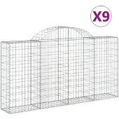 vidaXL Gabionen mit Hochbogen 9 Stk. 200x30x100/120cm Verzinktes Eisen