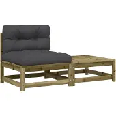 vidaXL Gartensofa ohne Armlehnen mit Kissen und Hocker