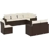 vidaXL 8-tlg. Garten-Sofagarnitur mit Kissen Braun Poly Rattan