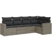 vidaXL 5-tlg. Garten-Sofagarnitur mit Kissen Grau Poly Rattan