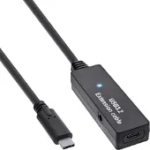 InLine USB 3.2 Gen.1 Aktiv-Verlängerung, USB-C Stecker an USB-C Buchse, 5m, 5 m, USB C, USB C, USB 3.2 Gen 1 (3.1 Gen 1), 5 Gbit/s, Schwarz