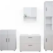 Vicco Badmöbel-Set Irma Weiß Hochglanz 4 Teile, mit Schubladenschrank und Midischrank, Model 38069