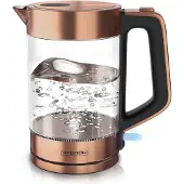 Arendo Wasserkocher 1,7 l, 2200 W, Edelstahl & Glas, Cool-Touch-Griff, Füllstandsanzeige, Kupfer