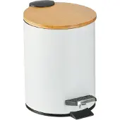 Relaxdays Mülleimer Bad, 3 l, Kosmetikeimer Absenkautomatik, Bambusdeckel, entnehmbarer Inneneimer, Treteimer, weiß
