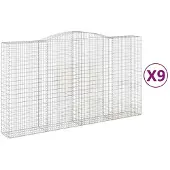 vidaXL Gabionen mit Hochbogen 9 Stk. 400x50x220/240cm Verzinktes Eisen