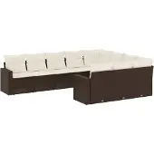 vidaXL 10-tlg. Garten-Sofagarnitur mit Kissen Braun Poly Rattan