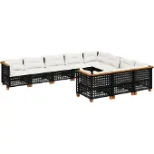 vidaXL 10-tlg. Garten-Sofagarnitur mit Kissen Schwarz Poly Rattan