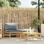vidaXL "2026 Promotion" 3-tlg. Garten-Lounge-Set mit Dunkelgrauen Kissen Bambus - Gartenstühle CC7039