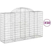 vidaXL Gabionen mit Hochbogen 50Stk. 200x50x120/140cm Verzinktes Eisen