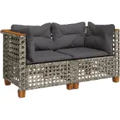 vidaXL Garten-Ecksofas mit Kissen 2 Stk. Grau Poly Rattan