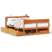 Syfax Massivholzbett ohne Matratze Wachsbraun 140x200 cm Kiefernholz