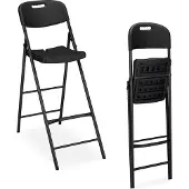Relaxdays Barhocker klappbar, 2er Set, mit Lehne, HxBxT: 118 x 44,5 x 82 cm, hoher Barstuhl, Kunststoff & Stahl, schwarz