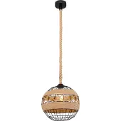 Globo Lighting Hängeleuchte Metall schwarz, braun, Kabel Hanfseil braun, ø: 300mm, H: 1200mm, exkl. 1x E27 60W 230V