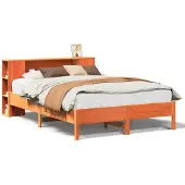 Syfax Massivholzbett mit Regal ohne Matratze Wachsbraun 140x200 cm