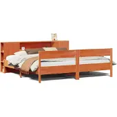 Syfax Massivholzbett mit Regal ohne Matratze Wachsbraun 200x200 cm