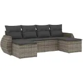 vidaXL 6-tlg. Garten-Sofagarnitur mit Kissen Grau Poly Rattan