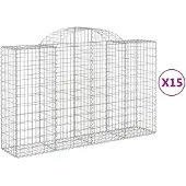 vidaXL Gabionen mit Hochbogen 15Stk. 200x50x120/140cm Verzinktes Eisen