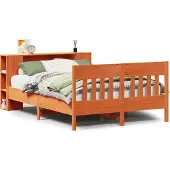 Syfax Massivholzbett mit Regal ohne Matratze Wachsbraun 140x190 cm