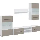 Syfax 5-tlg. Wohnwand mit LED-Beleuchtung Steingrau Holzwerkstoff