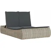 Syfax Doppel-Sonnenliege mit Kissen Hellgrau Poly Rattan
