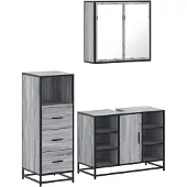 vidaXL 3-tlg. Badmöbel-Set Grau Sonoma Holzwerkstoff