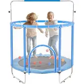 Vevor Kindertrampolin Trampolin Mini Freizeittrampolin 147 cm für Kleinkinder mit Sicherheitsnetz & Basketballkorb, Geburtstagsgeschenk Weihnachtsspielzeug für Kinder ab 3 Jahren Blau