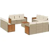 vidaXL 13-tlg. Garten-Sofagarnitur mit Kissen Beige Poly Rattan