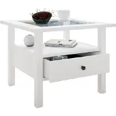 VCM Holz Beistelltisch mit ESG-Sicherheitsglas | Couchtisch schlicht | Maße ca. H. 42 x B. 54 x T. 54 cm | Wohnzimmertisch mit Schublade | Sofatisch - Lingis M