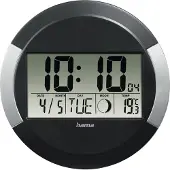 Hama Ischia, Wand/Tisch, Funkgesteuerte Uhr, Rund, Schwarz, Silber, Kunststoff, Kunststoff
