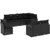 vidaXL 8-tlg. Garten-Sofagarnitur mit Kissen Schwarz Poly Rattan