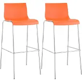 CLP 2er Set Barhocker Hover Kunststoff 4-Fuß Gestell 4-Fuß Gestell orange Gestell Farbe chrom
