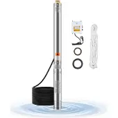 Vevor Tiefbrunnenpumpe, 550W Ausgangsleistung, 65L/min Durchfluss, 64m Förderhöhe, mit 20m Kabel, externer Steuerkasten, Edelstahl-Wasserpumpe, IP68