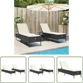 The Living Store Sonnenliegen mit Auflagen 2 Stk. Schwarz Poly Rattan