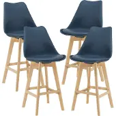 En.casa Barhocker Lublin 4er Set Barstuhl mit Rückenlehne Bistrohocker Set 4 Teilig Gepolstert Blau []