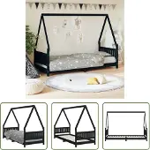 The Living Store Kinderbett Schwarz 80x200 cm Massivholz Kiefer