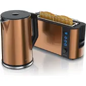 Arendo Frühstücksset, Wasserkocher mit Temperatureinstellung, Edelstahl, 2200W, 1,5L + Toaster 2 Scheiben, Langschlitztoaster 2 Scheiben, Langschlitz, 1000W, Kupfer