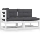 Syfax 2-tlg. Garten-Lounge-Set mit Kissen Weiß Kiefer Massivholz