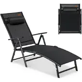 Costway Sonnenliege klappbar, Gartenliege mit Kopfstütze, 7 verstellbaren Rückenlehnen, Klappliege bis 150 kg belastbar, tragbarer Liegestuhl für Garten, Hinterhof, Balkon (Schwarz)
