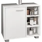 VCM Holz Waschbeckenunterschrank | Badschrank | Maße: H. 58 x B. 60 x T. 30 cm | 1 Drehtür | 3 kleine offene Regalfächer - Zalo L