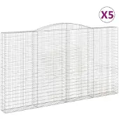 vidaXL Gabionen mit Hochbogen 5 Stk. 400x30x220/240cm Verzinktes Eisen